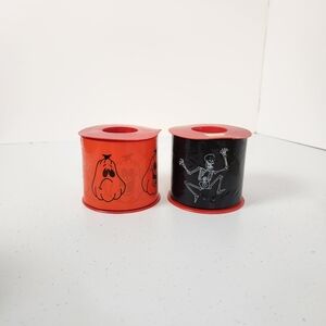 Halloween Spooky Yard Decorations Plastic Spool of Tape Pumpkins Skeleton